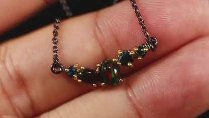 925 silver bar black opal necklace