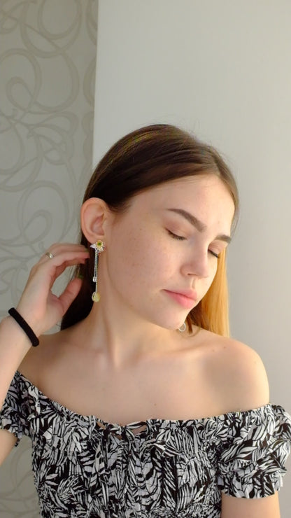925 Sterling Silver Fire Opal Flower Earrings