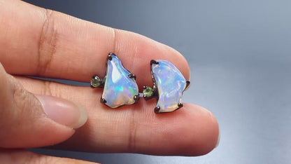 925 silver raw rainbow opal earrings