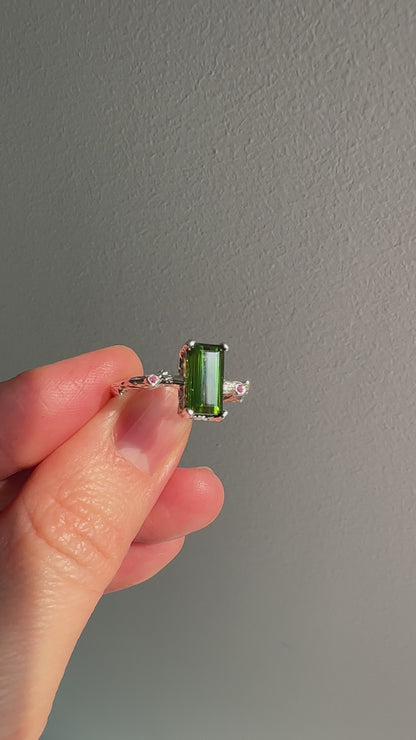 925 Sterling Silver Green Tourmaline Dainty Ring