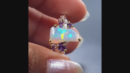 925 Silver Rainbow Raw Opal Ring