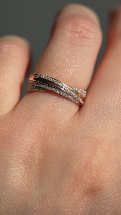 14K Gold Natural Diamond Criss Cross X Ring