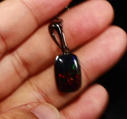 925 silver rectangular black opal necklace