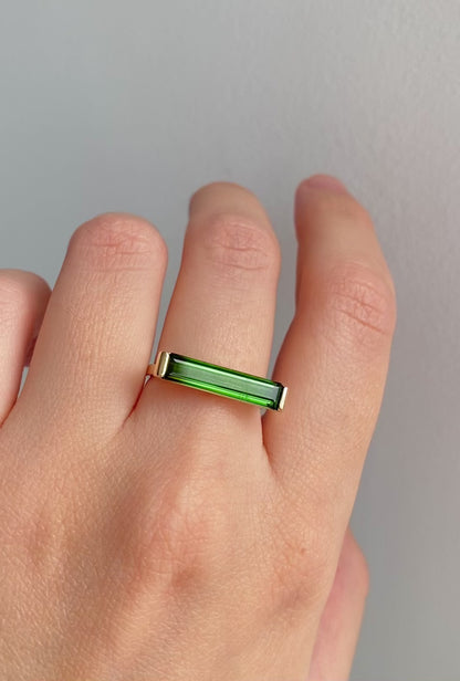 14K Solid Gold Green Tourmaline Baguette Ring