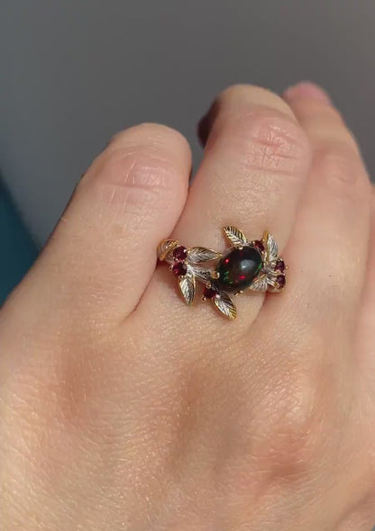 925 sterling silver rainbow opal leaf ring