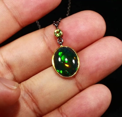 925 silver oval black opal necklace