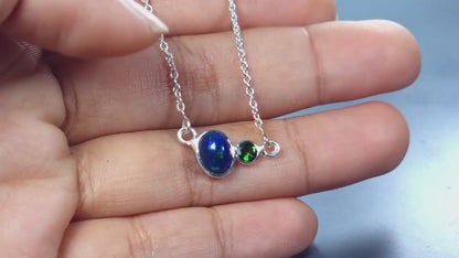 925 silver two stone opal necklace