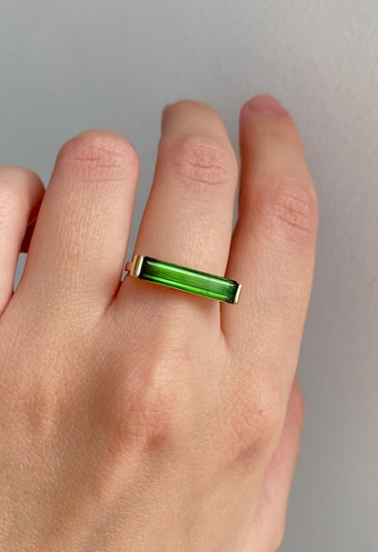 14K Solid Gold Tourmaline Long Bar Ring