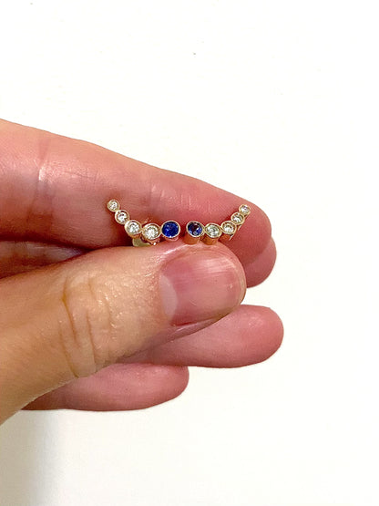 14K Solid Rose Gold Sapphire Ear Crawler Earrings