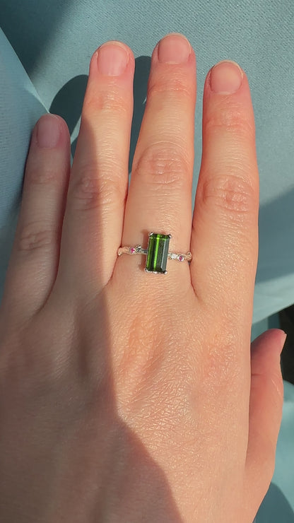 925 Sterling Silver Green Tourmaline Dainty Ring