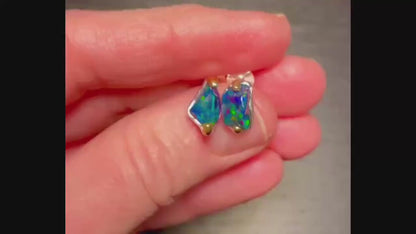 925 Sterling Silver Raw Black Opal Stud Earrings