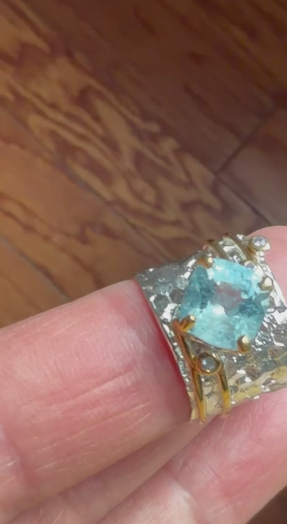 925 sterling silver blue aquamarine wide band ring