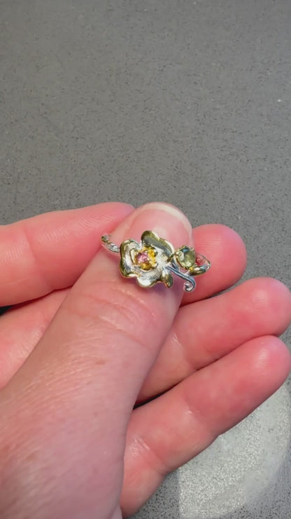 925 silver flower tourmaline ring