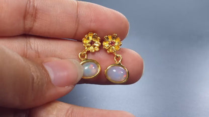 925 Silver Opal Flower Earrings