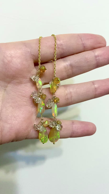925 Sterling Silver Rainbow Opal Gold Earrings