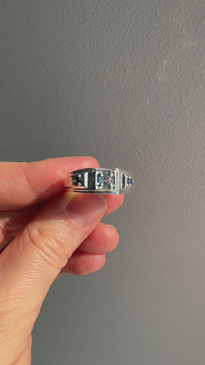 925 Sterling Silver Green Blue Sapphire Ring for men