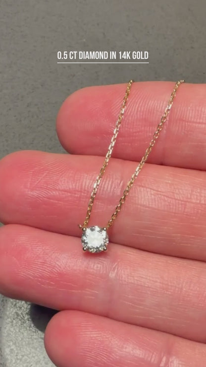 14K Gold Diamond Solitaire Necklace