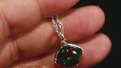 925 silver square black opal necklace