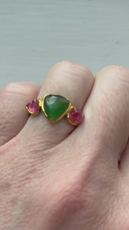 925 Sterling Silver Green Pink Tourmaline Ring