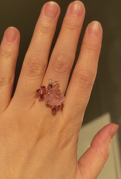 14-18K Solid Gold Raw Pink Morganite Engagement Ring