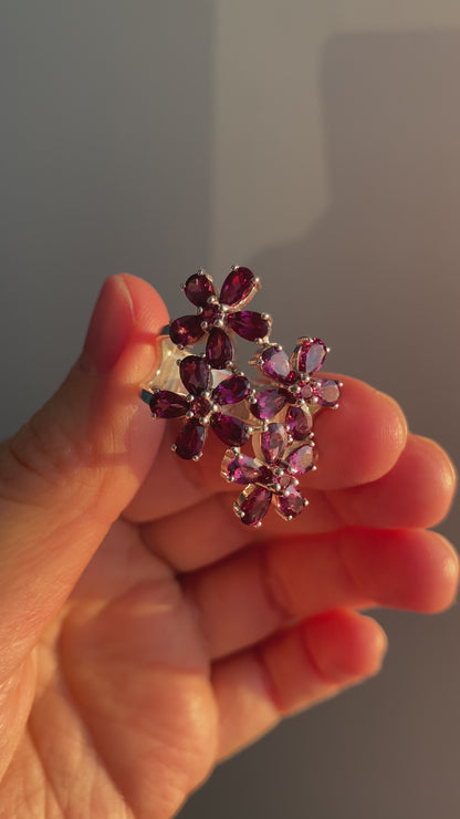 925 Sterling Silver Pink Rhodolite Flower Ring