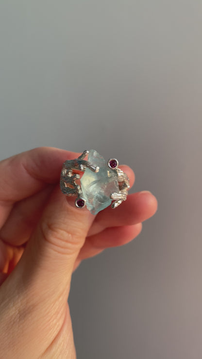 925 sterling silver aquamarine rough black ring