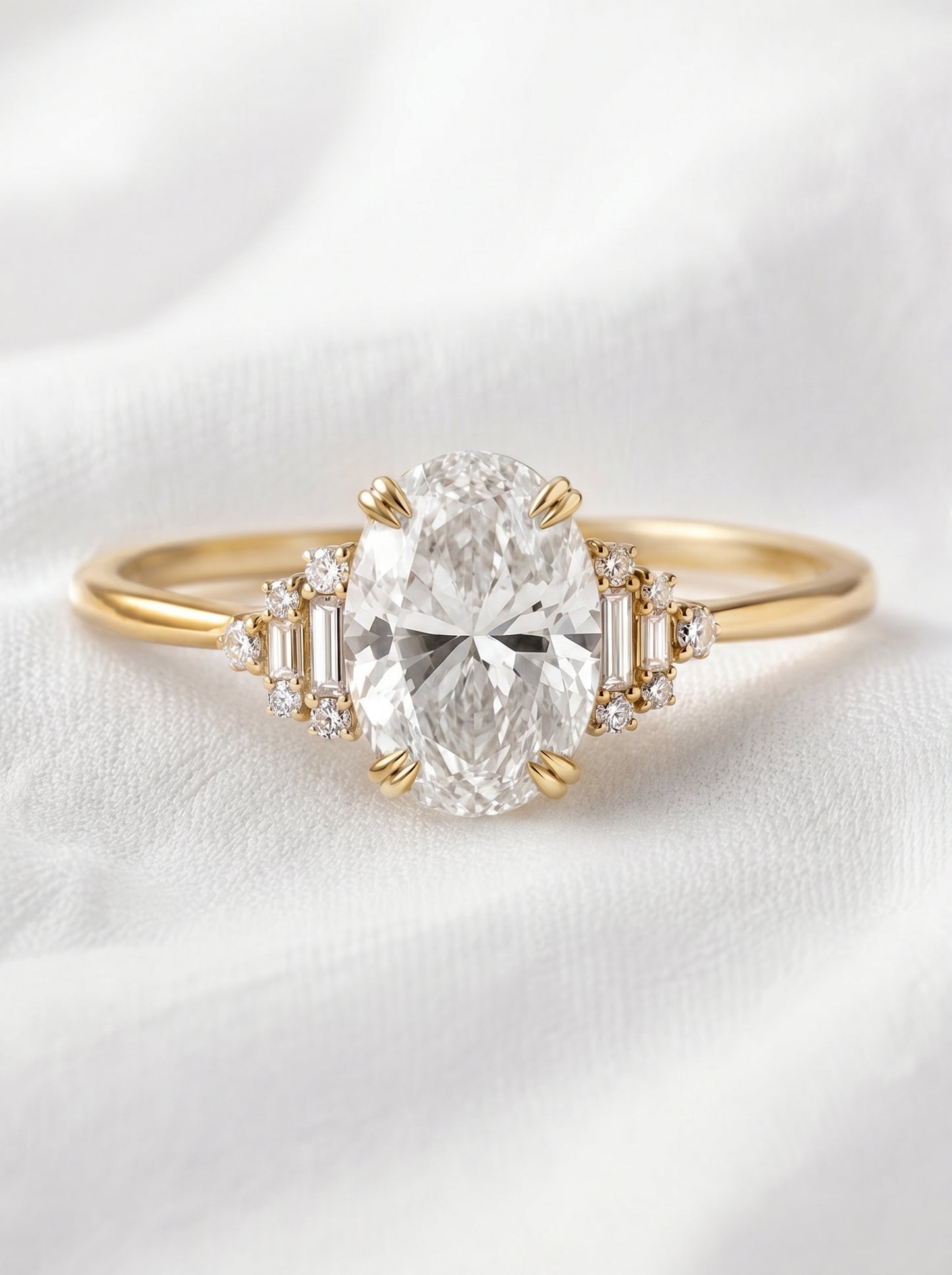 14K Gold Oval Diamond Deco Ring