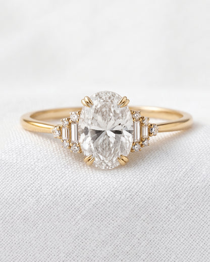 14K Gold Oval Diamond Deco Ring