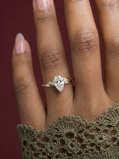 14K Gold Pear Diamond Engagement Ring