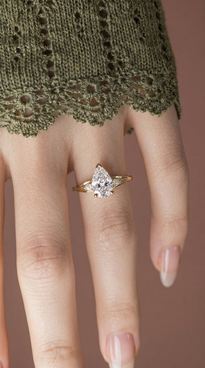 14K Gold Pear Diamond Engagement Ring