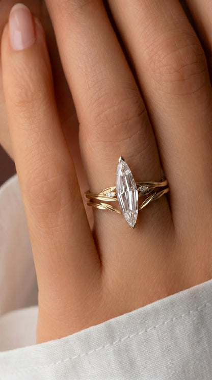14K Gold Elongated Marquise Diamond Ring