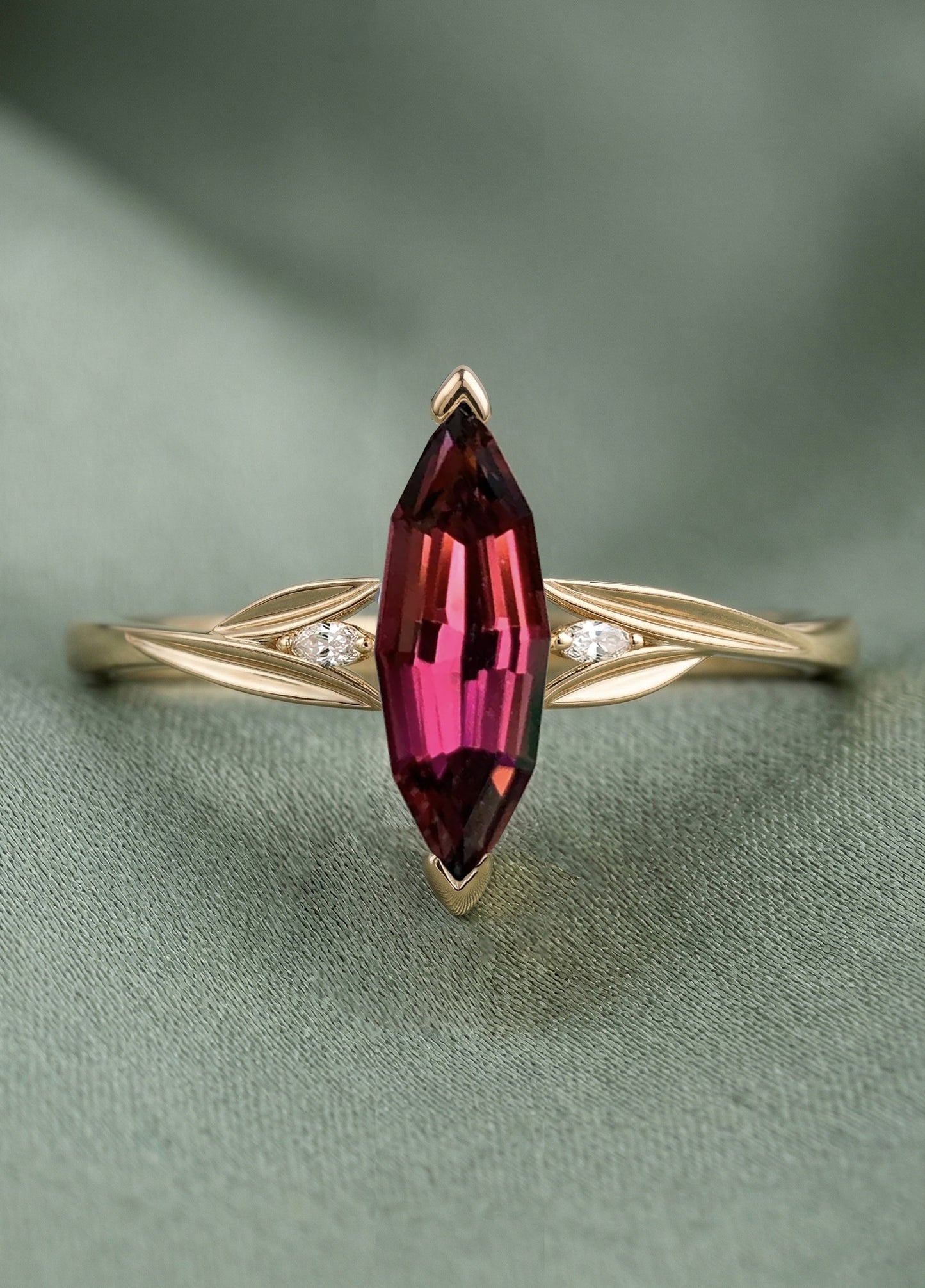 14K Gold Natural Red Tourmaline Ring