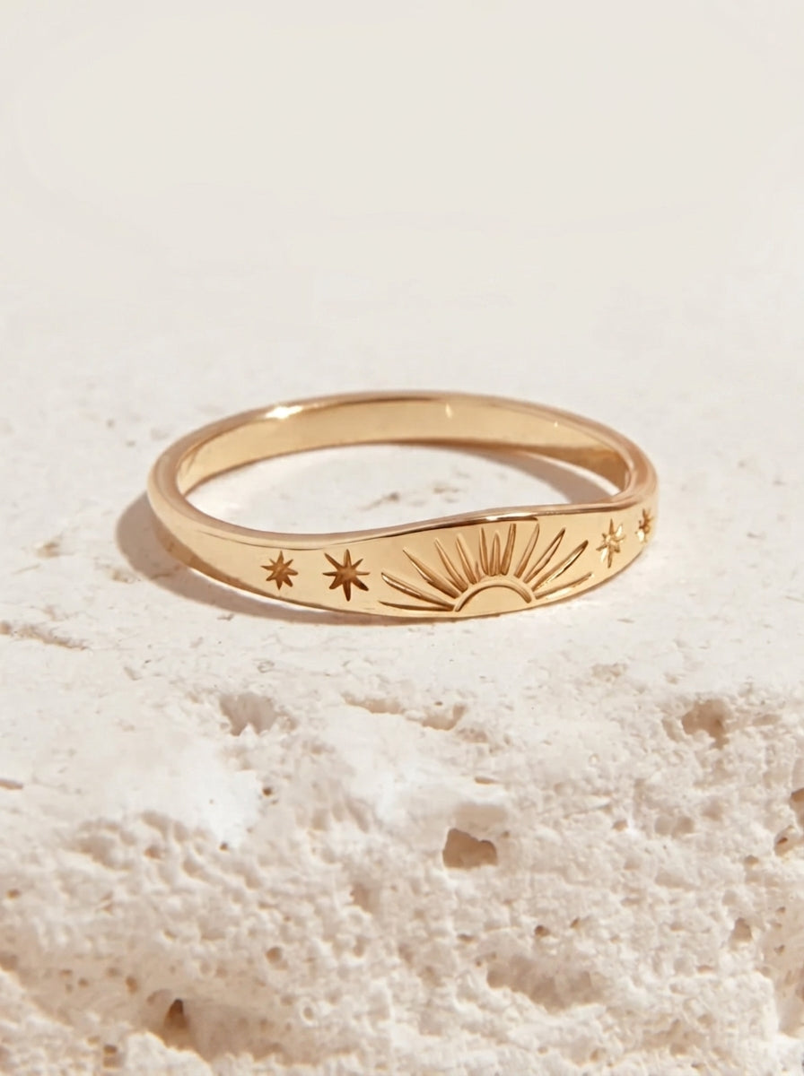 14K Gold Sunrise Stars Ring
