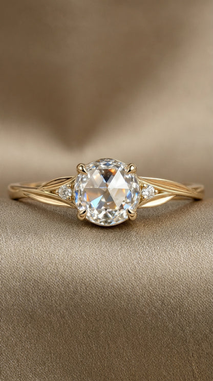 14K Gold Rose Cut Diamond Engagement Ring