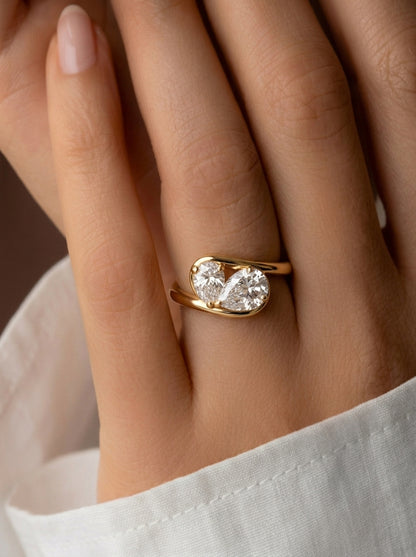 14K Gold Toi Et Moi Pear Diamond Ring