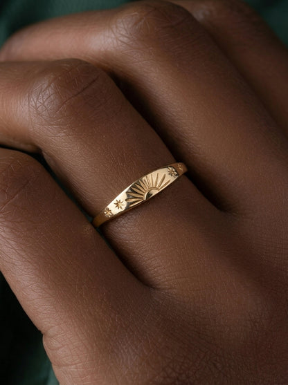 14K Gold Sunrise Stars Ring