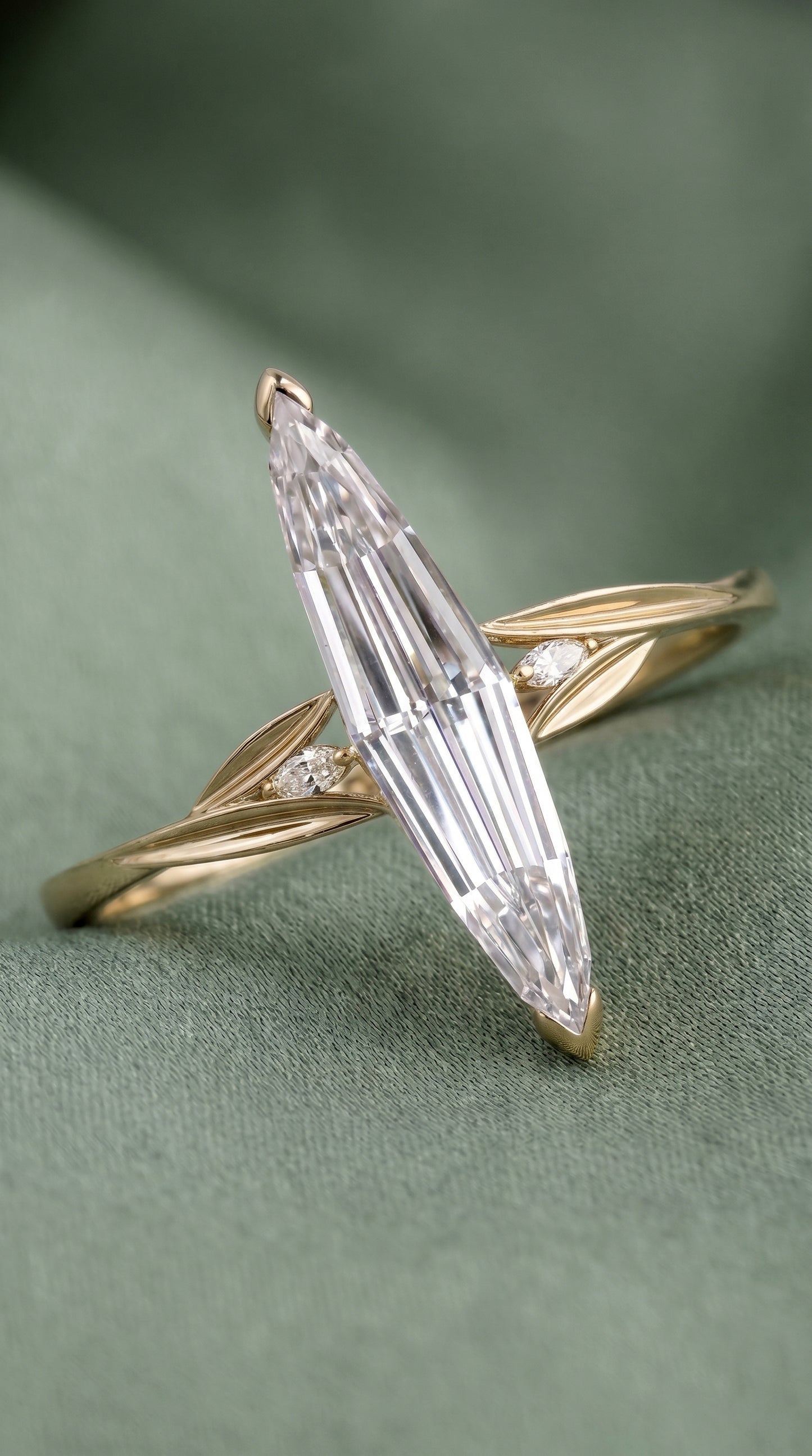 14K Gold Elongated Marquise Diamond Ring