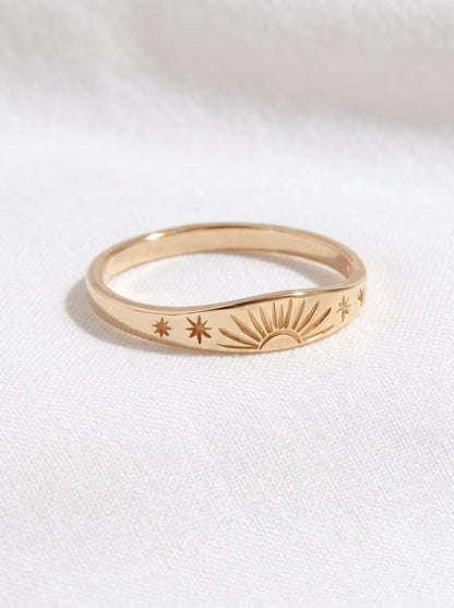 14K Gold Sunrise Stars Ring