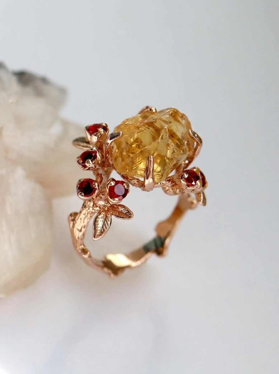 925 Sterling Silver Raw Yellow Citrine Ring