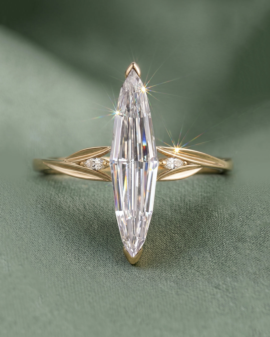 14K Gold Elongated Marquise Diamond Ring