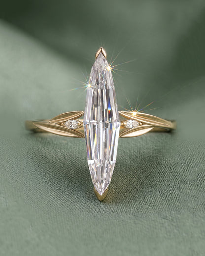 14K Gold Elongated Marquise Diamond Ring