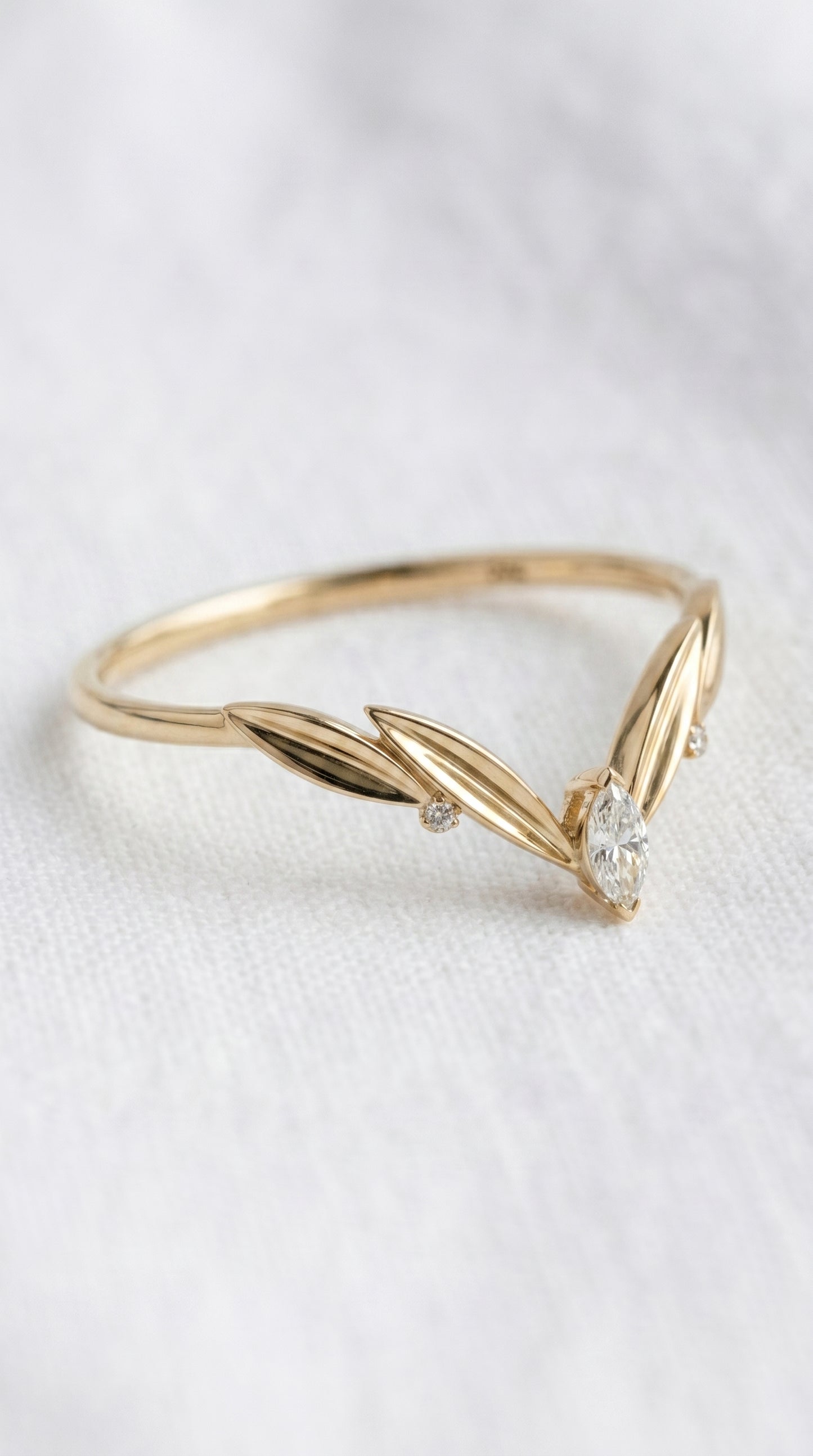 14K Gold Leaf Marquise Wedding Band