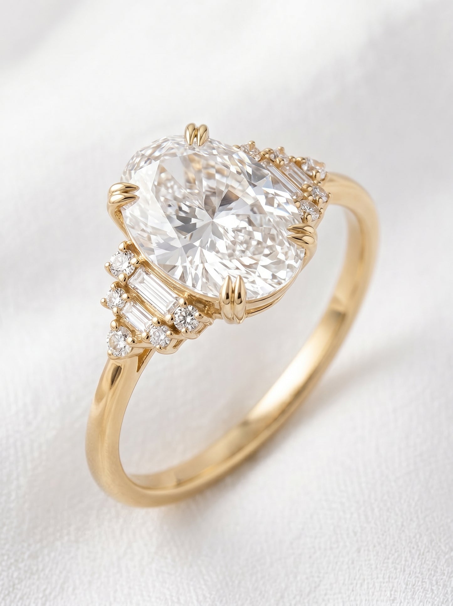14K Gold Oval Diamond Deco Ring