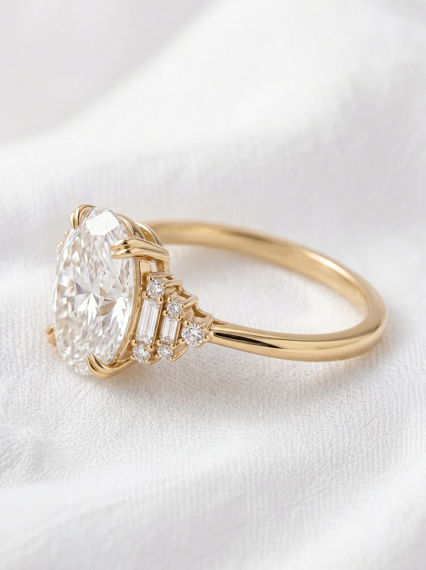 14K Gold Oval Diamond Deco Ring