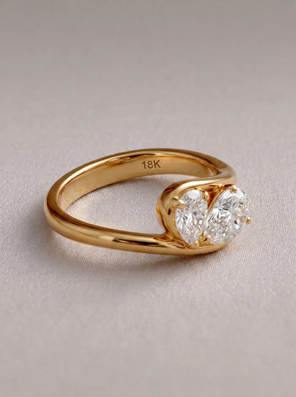 14K Gold Toi Et Moi Pear Diamond Ring