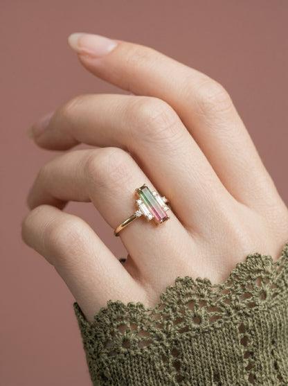 14K Gold Watermelon Tourmaline Ring
