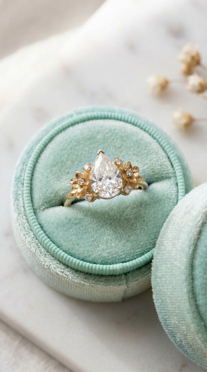 14K Gold Pear Diamond Flower Ring