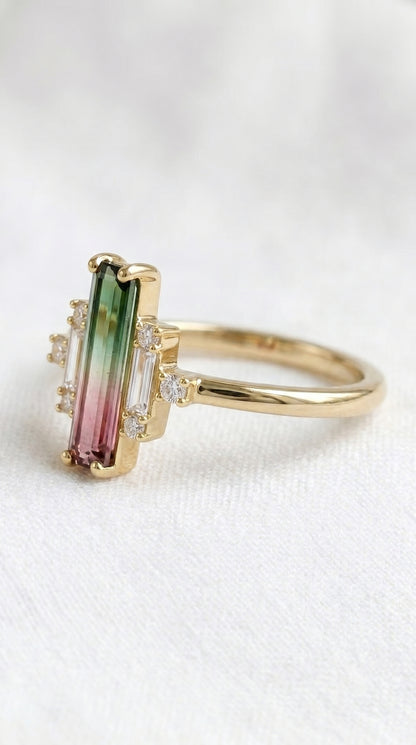 14K Gold Watermelon Tourmaline Ring