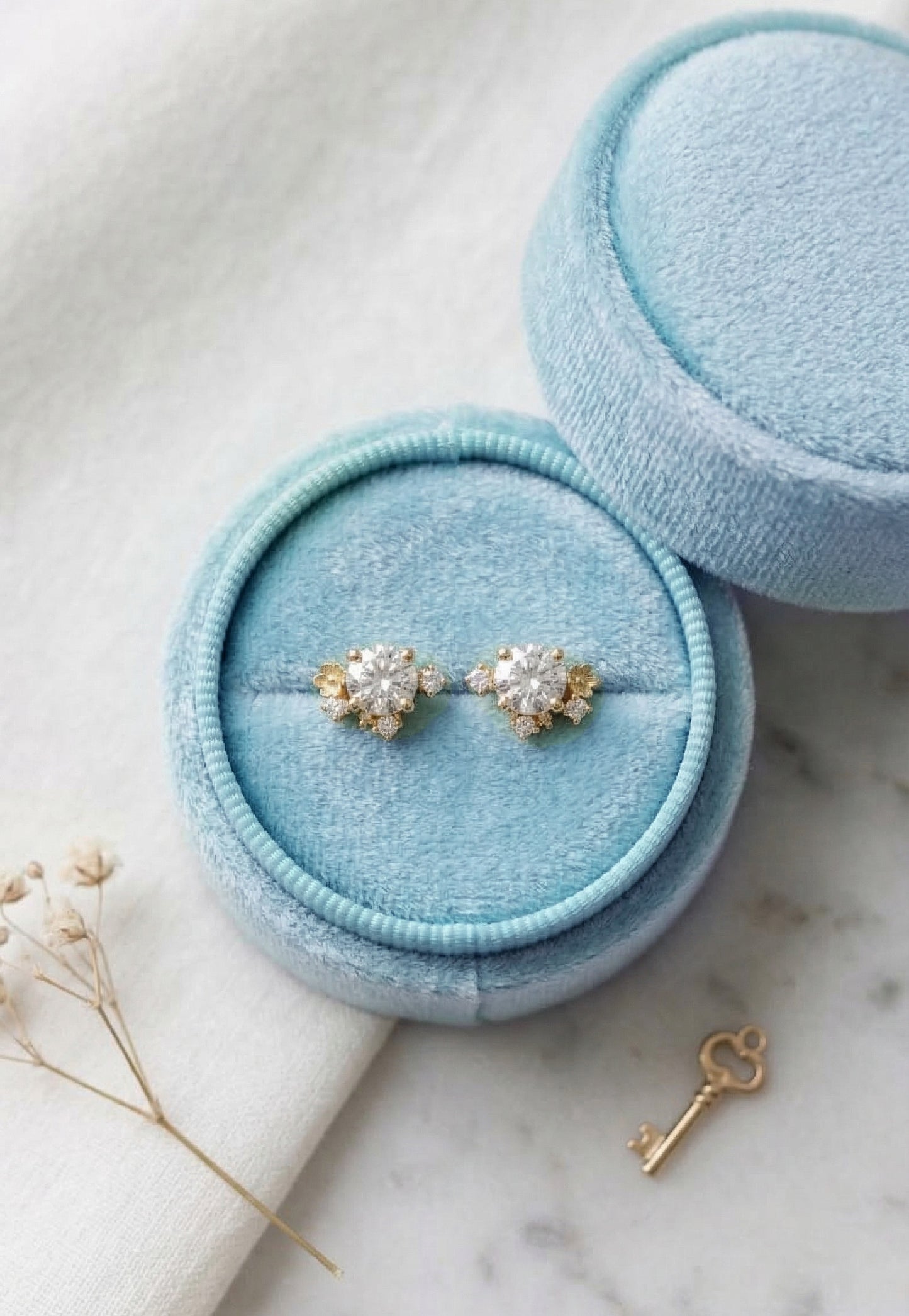 14K Gold Diamond Bloom Stud Earrings