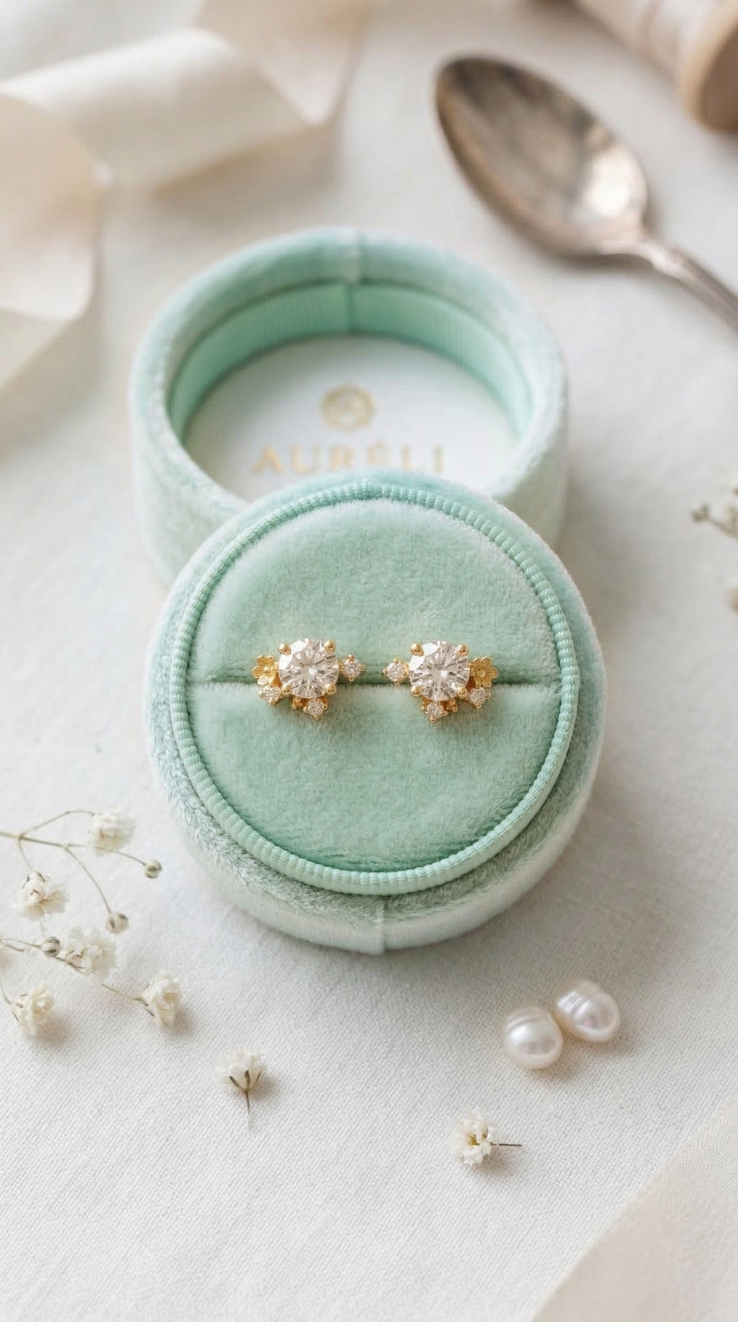 14K Gold Diamond Bloom Stud Earrings